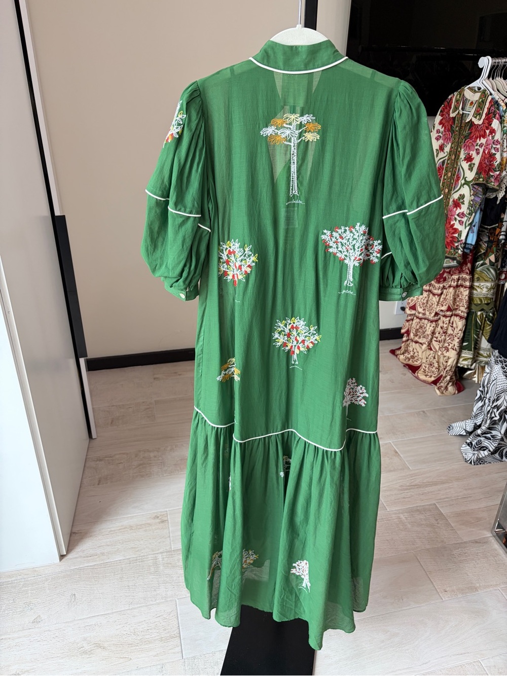 Farm Rio: Green Embroidered Trees Organic
Cotton Midi Dress - Picture 10 of 13